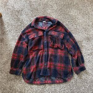 Plaid Button-Up Shirt in Red and Blue